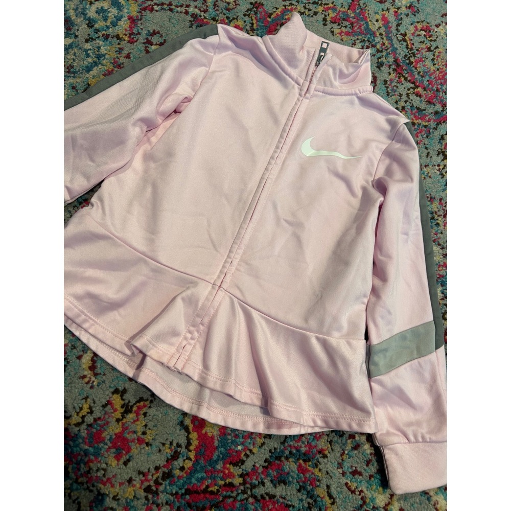 Nike Girls Pink Peplum Track Jacket Grey Stripe Full Zip Mock Neck 4T k7069